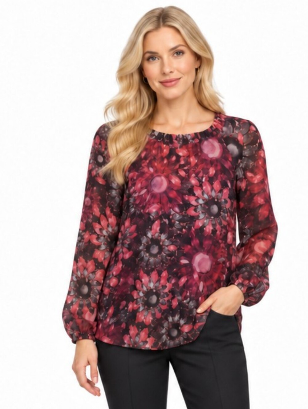 Ted Baker London Zenze Gem Sheer Floral Print Blouse Womens Long Sleeve Sz 2